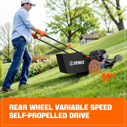 SENIX LSSG-H2 22-Inch Self Propelled Gas Lawn Mower with 163 cc 4-Cycle Engine
