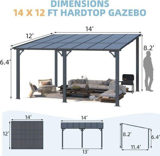 Aecojoy 14×12 ft Aluminum Pergola with Canopy