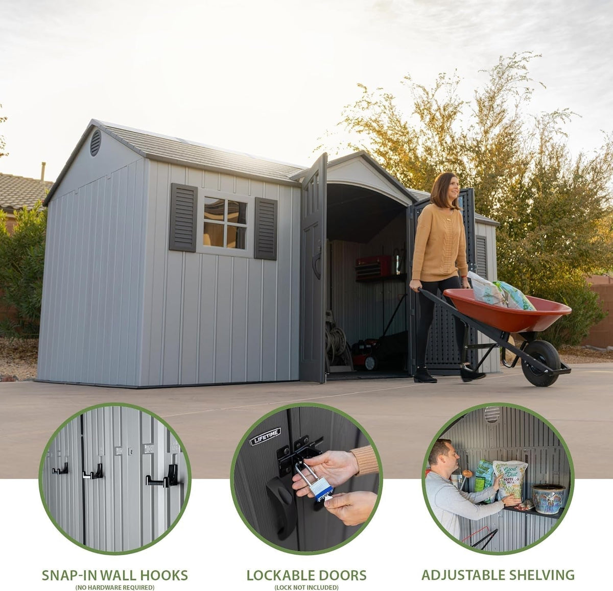 Outdoor Storage Shed, 15 X 8 Foot, Gray