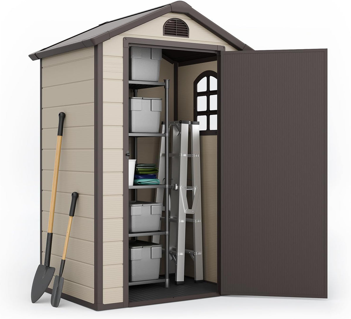 Outdoor Storage Shed 4X3 Ft, Resin Sheds & Outdoor Storage, Patio Furniture Shed with Lockable Door, Outdoor Sheds Garden Tools, Bikes, BBQ Grills, Pool Accessories for Backyard, Patio